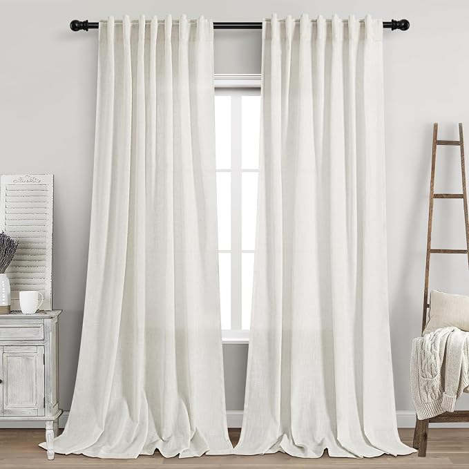 Extra Long Beige White Linen Curtains 120 Inch by Nanspring