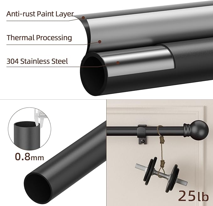 SMODBRODRE Curtain Rods for window 32 to 120, 2 Pack Black 5/8 inch Splicing - Image 2
