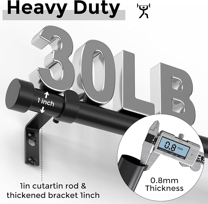 Black Curtain Rods for Windows 170 to 240 Inch, extra long drapery rod for - Image 3