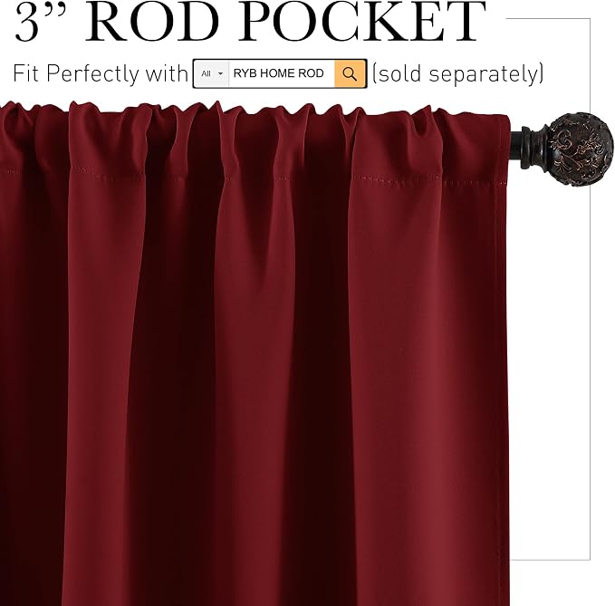 RYB HOME Kitchen Blackout Curtains Over Sink 36 inch Length, Rod Pocket Summer - Image 2
