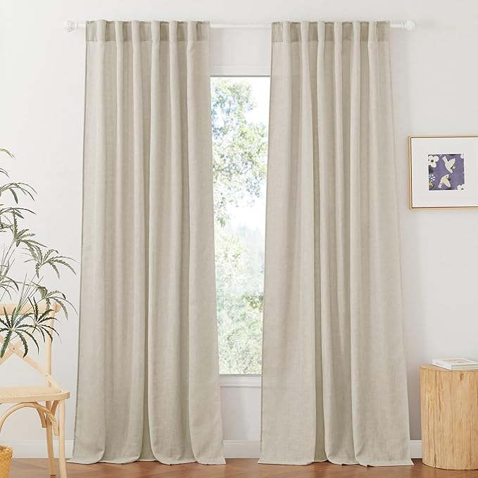 RYB HOME Semi Sheer Curtains for Sliding Glass Door, Linen Texture Farmhouse by RYBHOME