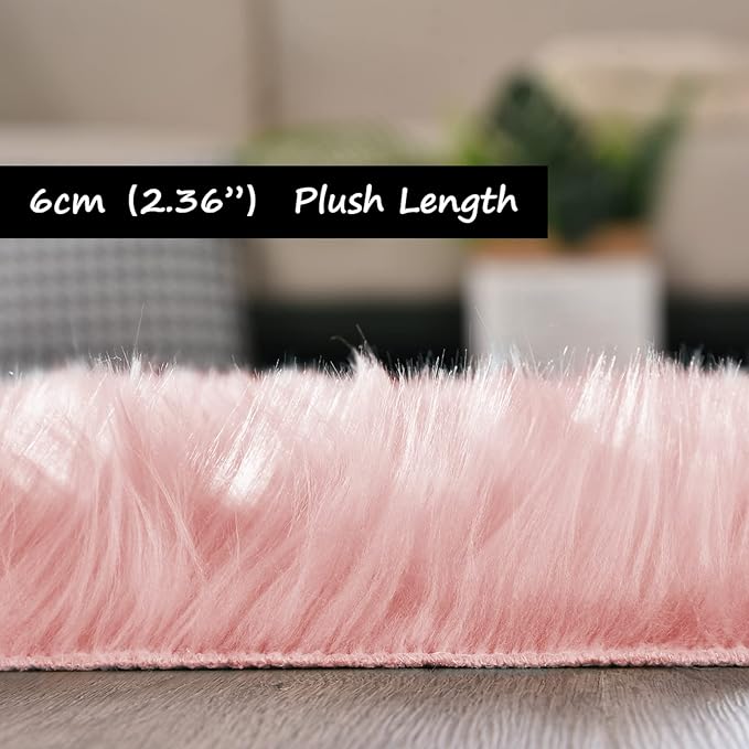 Goolela Pink Area Rug 8x10 Fluffy Fuzzy Furry Rug - Image 4