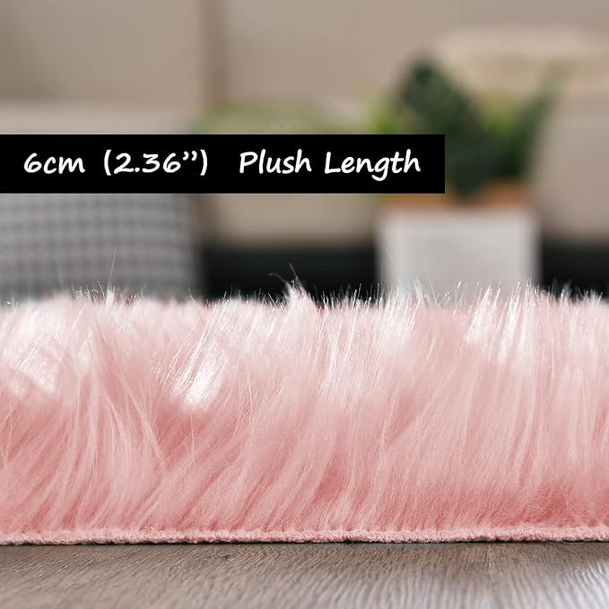 Goolela Pink Area Rug 6x9 Fluffy Fuzzy Furry Sheepskin Rug - Image 4