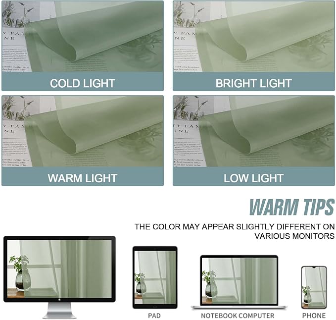 Sage Green Valances for Windows 14 inch Length 2 Panels, Small Voile Sheer - Image 7