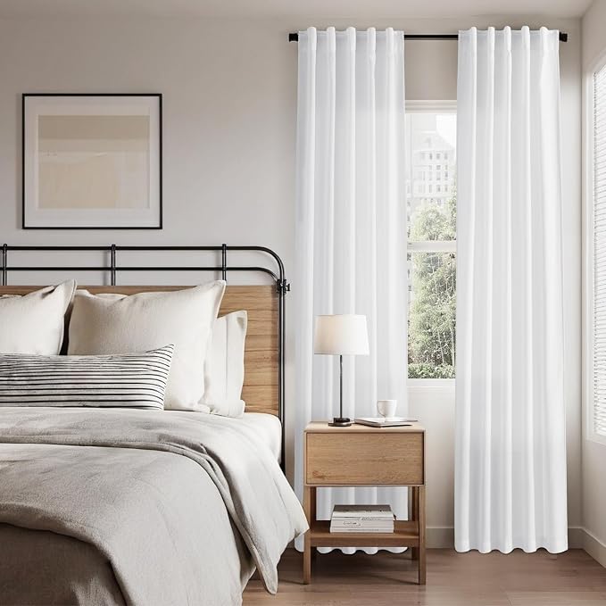 Nanspring White Linen Curtains for Living Room 84 inches Long 2 Panels Set Pure - Image 8