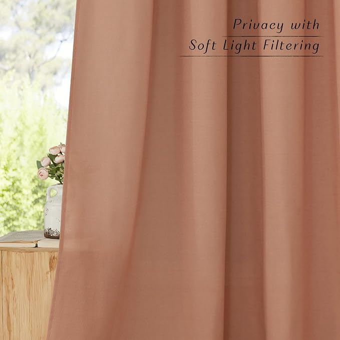 NICETOWN Linen Curtains for Windows 90 inch Long, Grommet Semi Sheer Vertical - Image 5