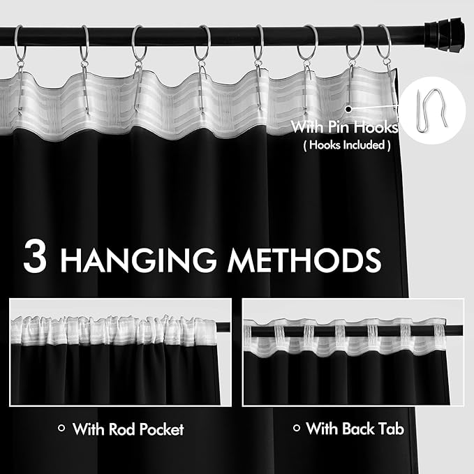 MIULEE Black Back Tab Blackout Curtains 96 Inch Length 2 Panels Set - Image 3