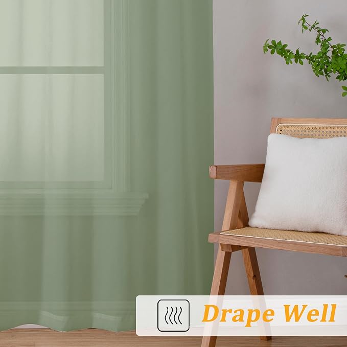 Gwine Sage Green Sheer Curtains 30 Inch Length, Short Light Filtering Voile - Image 7