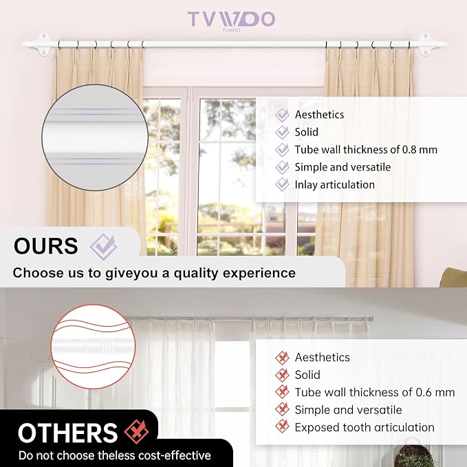 TVWOO Wrap Around Curtain Rods, 5/8 Inch Adjustable Blackout Curtain Rod Set - Image 2