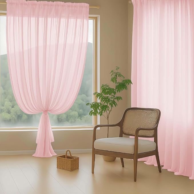 Blush Sheer Curtains for Window 72 inches Long 2 Panels Set, Soft Airy Modern - Image 8