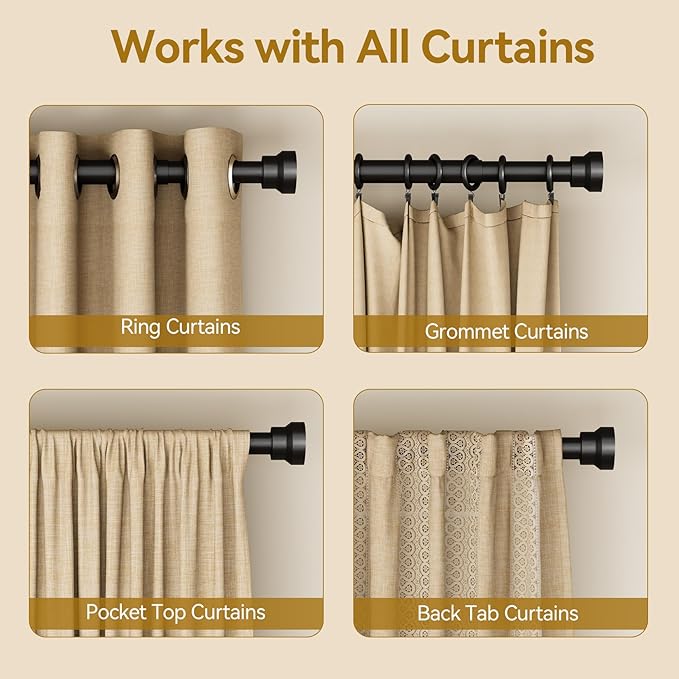 YaFex Curtain Rods 32-118 Inch, Heavy Duty 1 Inch Adjustable Curtain Rod - Image 5