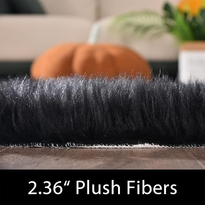 Latepis Black Faux Sheepskin 2x4 Shag Rug - Image 6