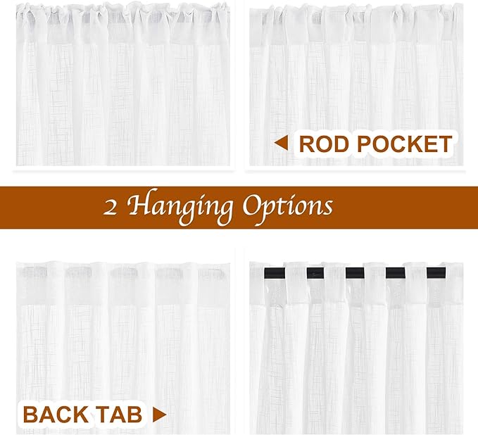 NICETOWN White Faux Linen Kitchen Curtains 36 inches Long, Rod Pockets & Back - Image 3