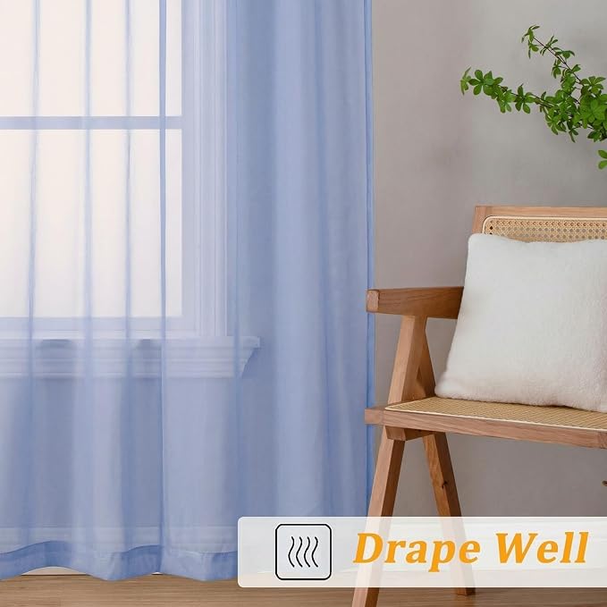 Gwine Denim Blue Sheer Curtains 72 Inches Long 2 Panels Set, Light Filtering - Image 7