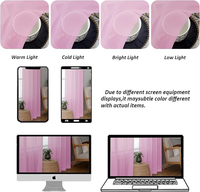 Chyhomenyc Light Pink Sheer Curtains 84 Inch Length 2 Panels, Light Filtering - Image 8