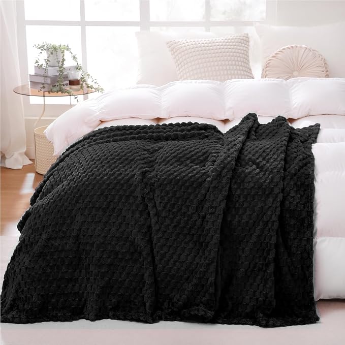 Puncuntex Black Throw Blanket 60"×80" inches Fuzzy 3D Jacquard Decorative - Image 3