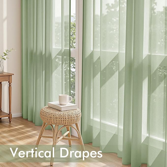 MIULEE Sage Green Sheer Curtains 63 Inches Long, 4 Panels Set, Light Filtering - Image 5
