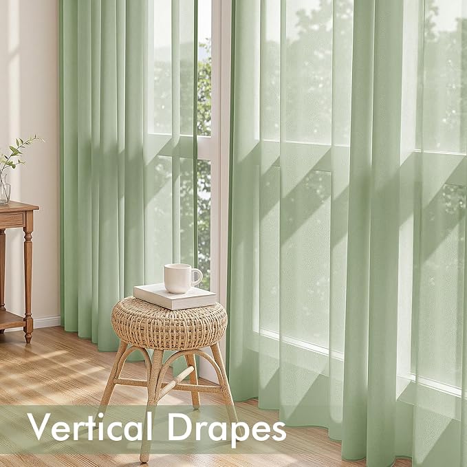 MIULEE Sage Green Sheer Curtains 96 Inches Long, 4 Panels Set, Light Filtering - Image 5