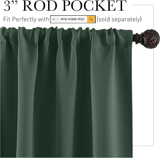 RYB HOME Blackout Privacy Bathroom Window Curtains, Short Thermal Insulated - Image 2