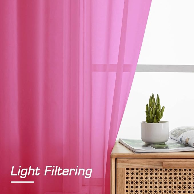 OWENIE Hot Pink Kitchen Sheer Curtains - Image 4