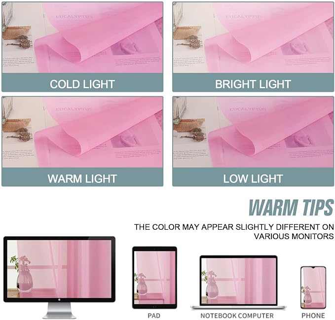 Light Pink Sheer Curtains 90 Inches Long 2 Panels, Light Filtering Solid Sheer - Image 6