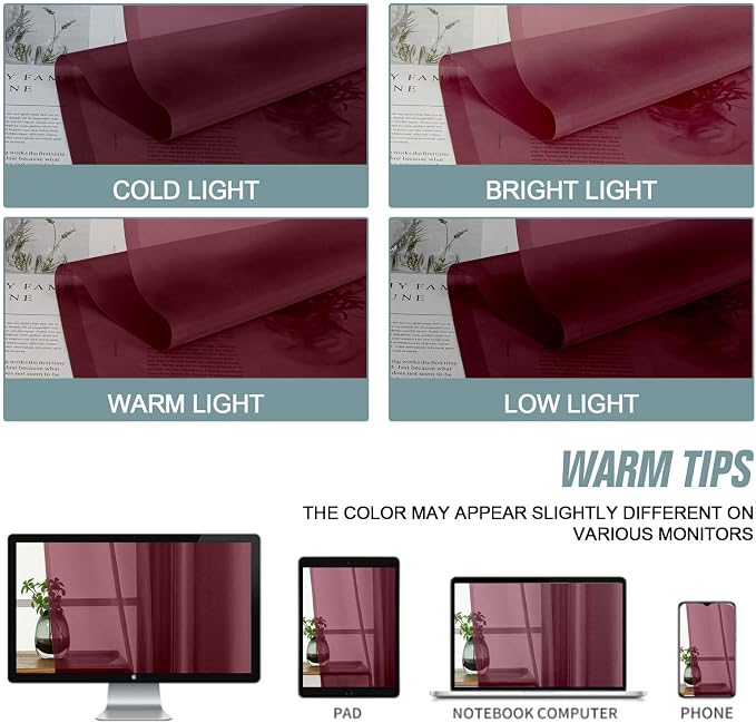 Burgundy Sheer Curtains 90 Inches Long 2 Panels, Light Filtering Solid Sheer - Image 6