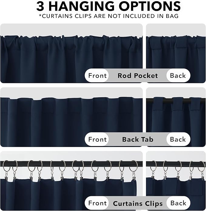 Deconovo Solid Back Tab and Rod Pocket Curtains Blackout Curtains Thermal - Image 2