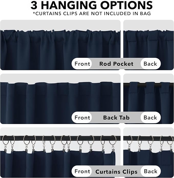 Deconovo Blackout Curtains for Kitchen Window Back Tab and Rod Pocket Curtains - Image 2