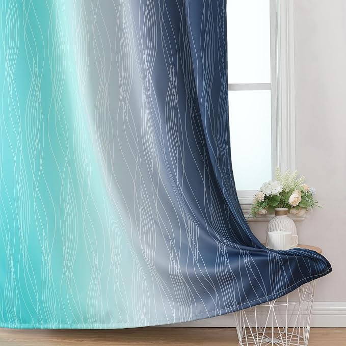 Estelar Textiler Navy Blue and Teal Blackout Curtains 63 Inch Length 2 Panels - Image 6