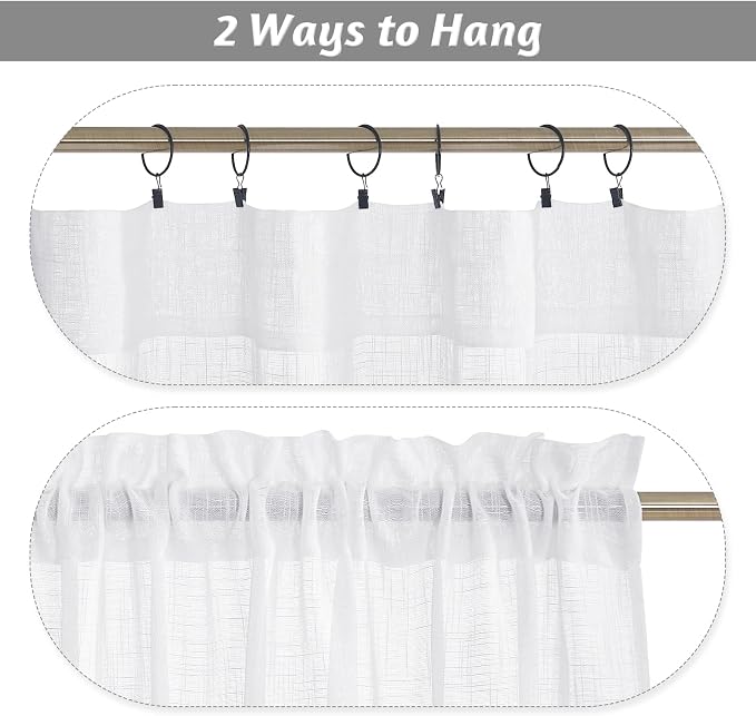 RYB HOME Half Curtains for Windows, Rod Pocket Decorative Thick Linen Burlap - Image 4