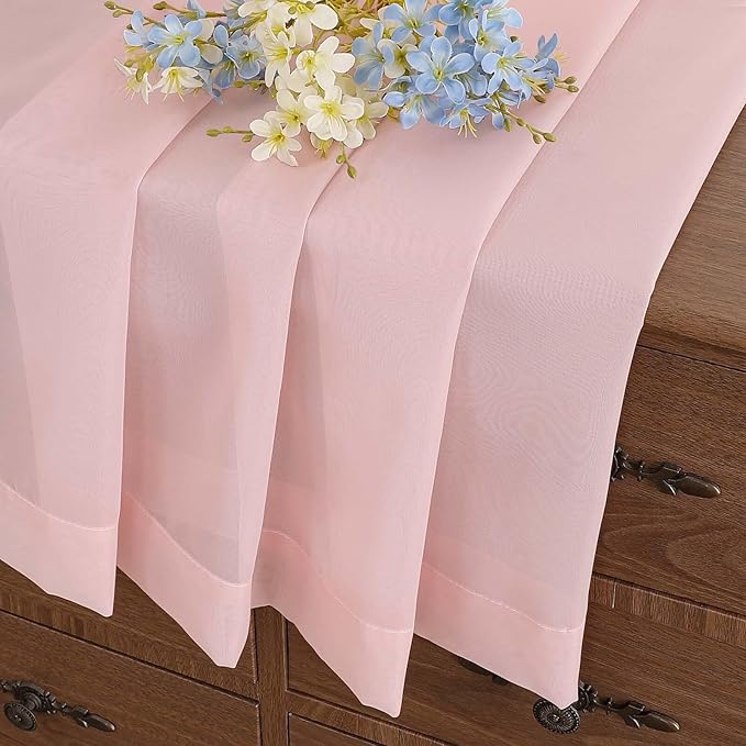 Blush Pink Small Sheer Curtains 2 Panels Set, Kitchen Curtains 36 Inch Length - Image 6