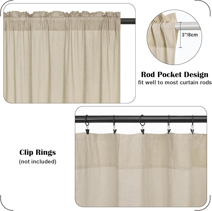 FRAMICS Farmhouse Valance Curtains, Boho Cotton Linen Kitchen Valance, Rustic - Image 7