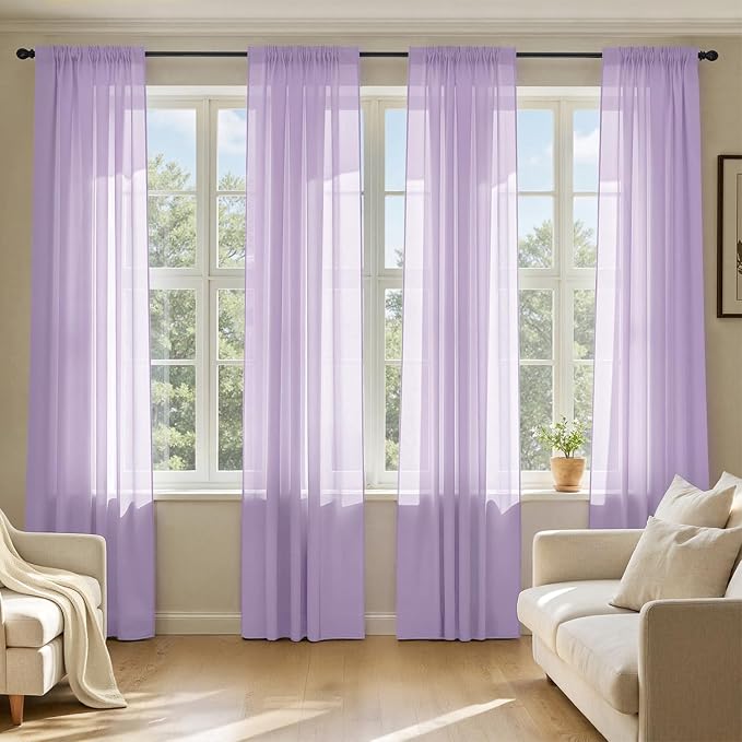 MIULEE Light Purple Sheer Curtains 108 Inches Long, 4 Panels Set, Lavender by MIULEE