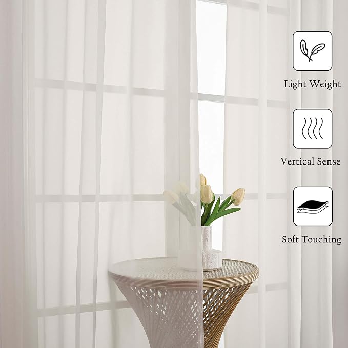 Lecloud Ivory Sheer Curtains 84 Inches Long 2 Panels, Solid Airy Voile Extra - Image 3