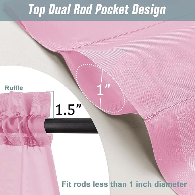 Light Pink Sheer Curtains 90 Inches Long 2 Panels, Light Filtering Solid Sheer - Image 3