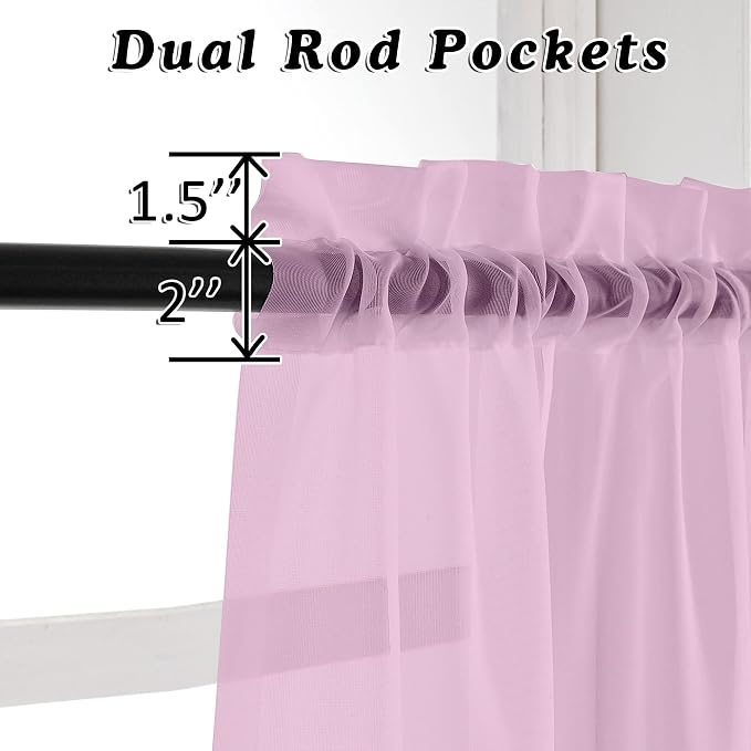 OVZME 2 Pack: Basic Pink Sheer Curtain 84 Inches Long, Light Filtering Sheer - Image 3