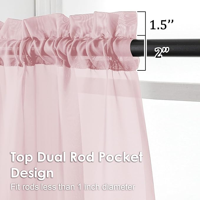 OVZME Blush Pink Sheer Curtains 120 Inches Long 2 Panels - Image 2
