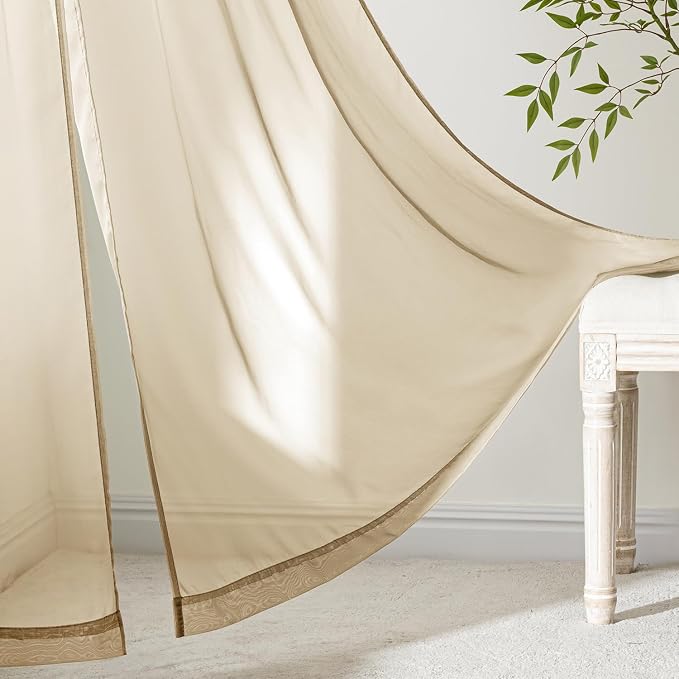 MIULEE Beige Sheer Curtains 108 Inches Long, 4 Panels Set, Rod Pocket Voile - Image 6