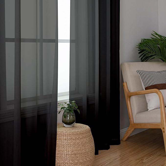 Aiyufeng 108 Inch Black Sheer Window Curtains - Image 4