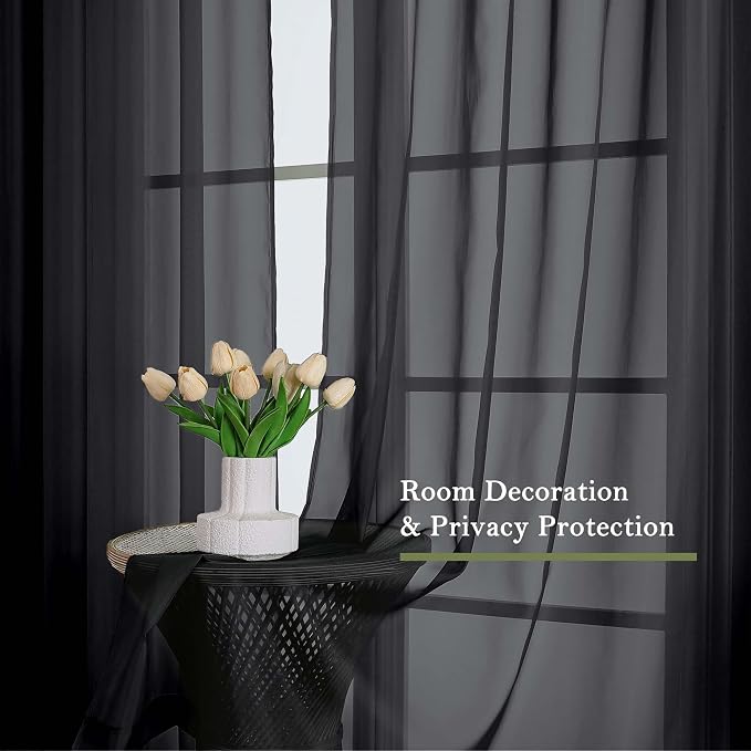 Lecloud Black Sheer Curtains 90 Inches Long 2 Panels, Light Filtering Privacy - Image 6