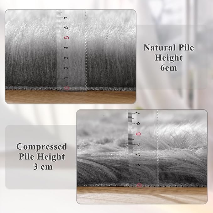 ORINOVA Light Grey Furry Washable Sheepskin Fur Area Rugs - Image 4