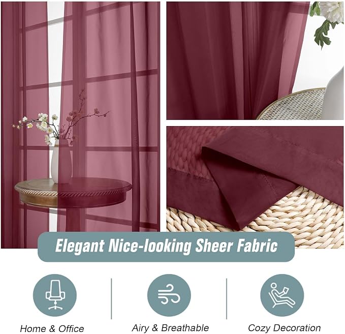 Sheer Curtains for Window 96 Inches Long 2 Panels Set, Soft Airy Light - Image 4