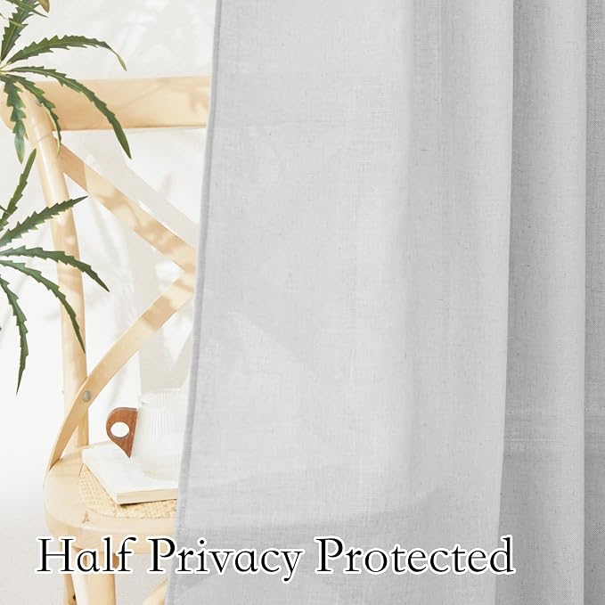 RYB HOME Bathroom Curtains Over Sink 36 inches Length, Linen Blend Semi Sheer - Image 3