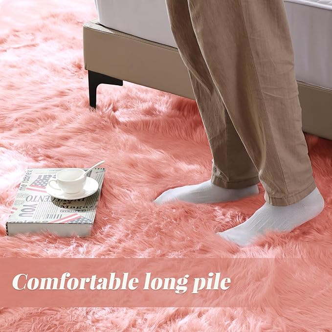 ORINOVA Round Rug 3ft Pink Small Fluffy Rug - Image 2