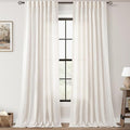 Natural Linen Curtain 105 inch Length 2 Panels Set Back Tab Light Filtering by Jolilight