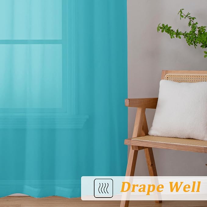 Gwine Turquoise Sheer Curtains 72 Inches Long 2 Panels Set - Image 6