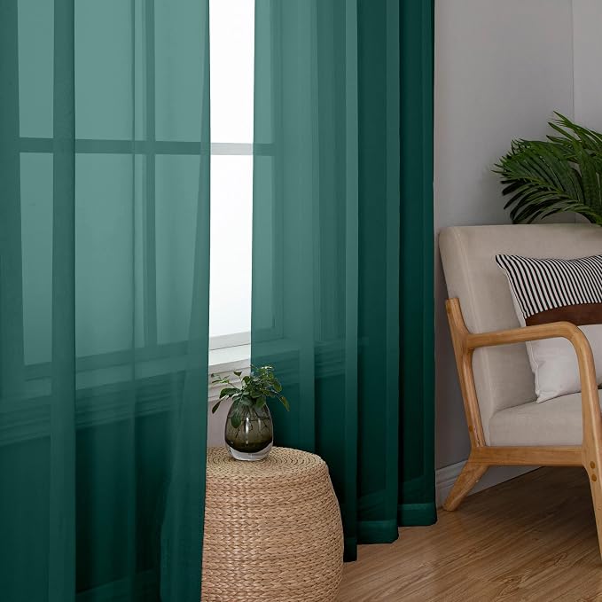 Aiyufeng Hunter Green Sheer Curtain Drapes 63 Inch Length 2 Panels - Image 5