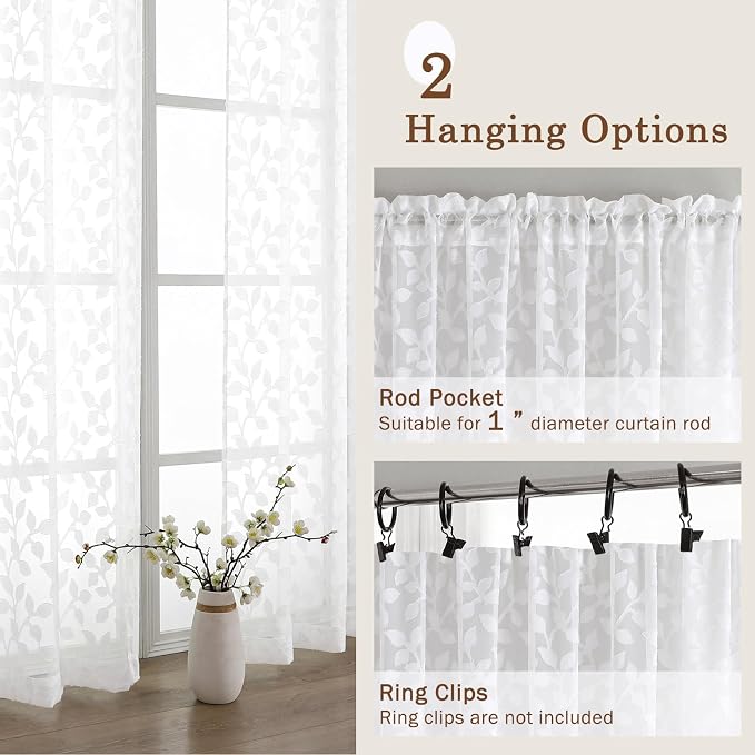 Chyhomenyc White Sheer Curtains 30 Inch Length, Light Filtering Leaf Tufted - Image 5