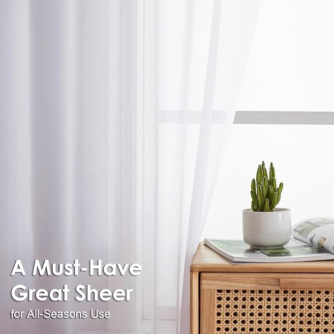 OVZME 2 Panels Sheer White Curtains 54 Inches Length Window Treatment - Image 2