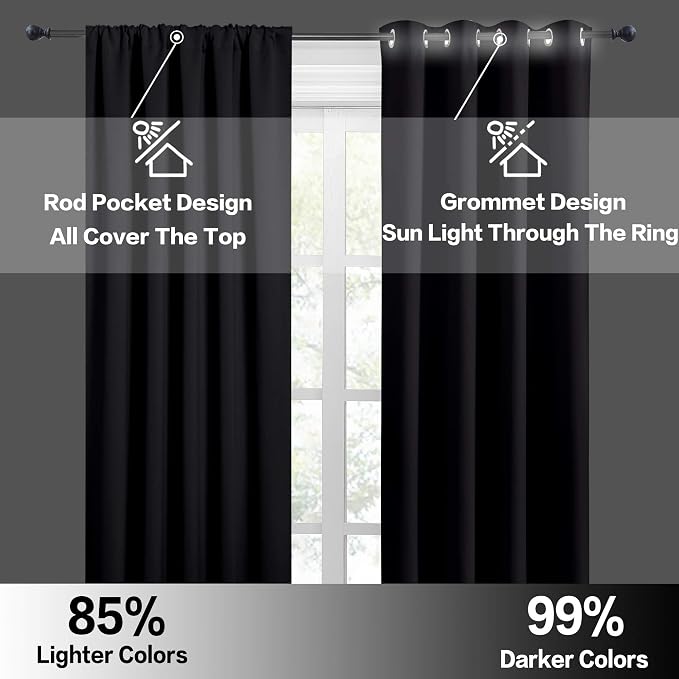 RYB HOME Bedroom Blackout Curtains 45 inches Length - Image 5